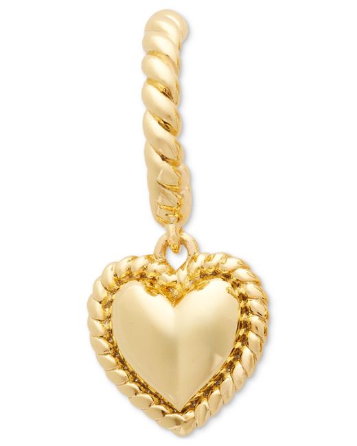 Kate Spade Metallic Gold-tone Twisted Frame Heart Charm Hoop Earrings