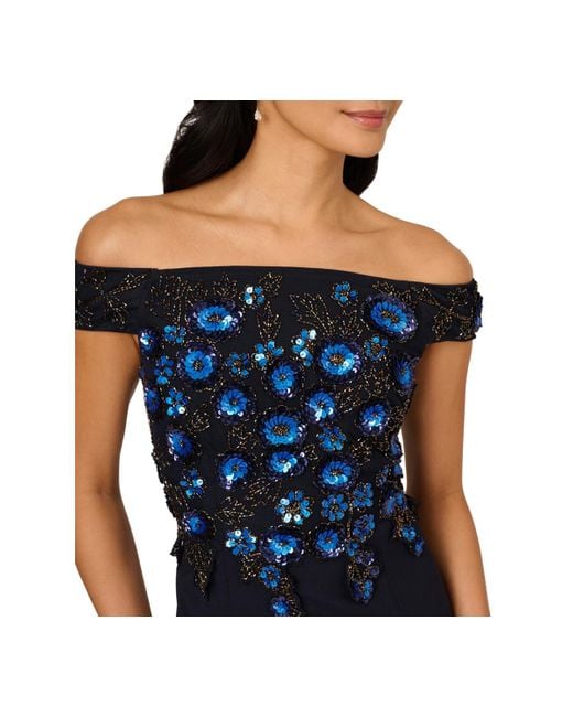 Adrianna Papell Beaded Off-the-shoulder Column Dress in Blue | Lyst