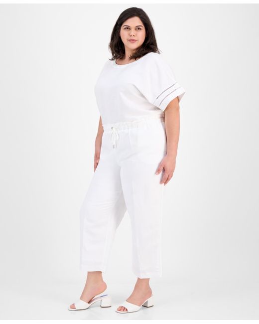 Anne Klein White Plus Size Drawstring High-rise Pants