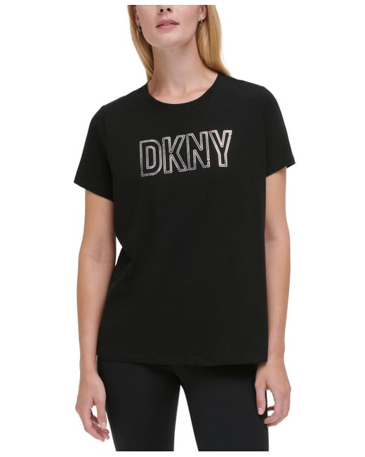 DKNY Black Sport Cotton Holographic Logo Short-sleeve T-shirt