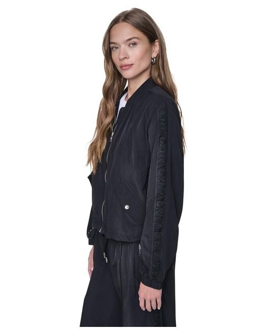 DKNY Blue Logo Trim Rumpled Bomber Tech Jacket