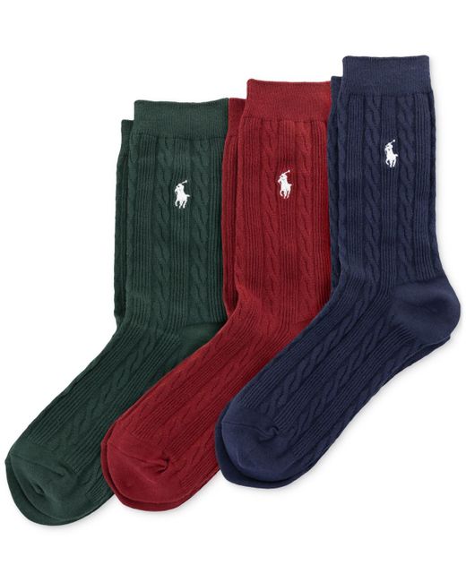 Polo Ralph Lauren Blue 3-pk. Cable-knit Crew Socks