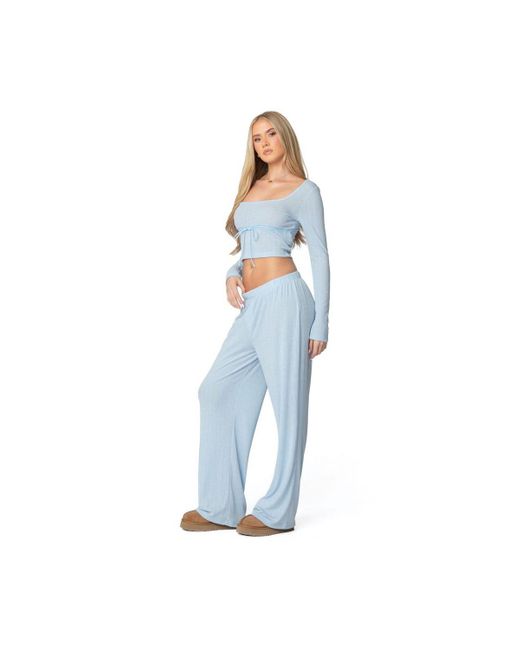 Edikted Blue Ren Square Neck Pointelle Top