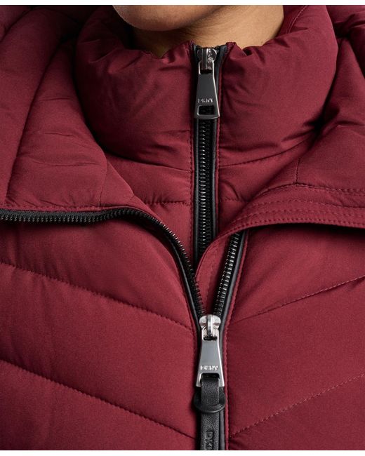 DKNY Red Bibbed Packable Puffer Coat