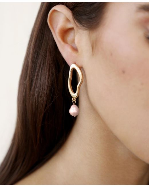 Ettika Pink Open Circle 18k Gold Plated And Freshwater Pearl Dangle Earrings