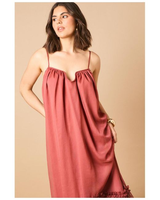 Oasis Red Babydoll Floaty Lace Detail Maxi Dress