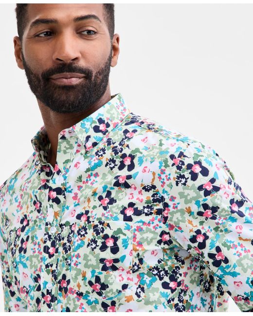 Club Room Blue Derek Floral Button-down Poplin Shirt for men
