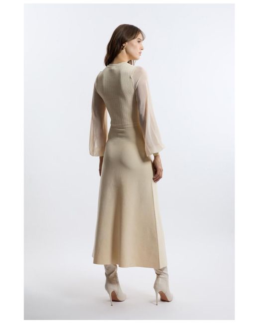 knit stripe dress long sleeve Womens Cashmere Striped Knit Dress Long Sleeve Crew Neck Midi Dress, Black / L main image 1