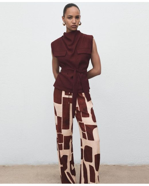 Mango Multicolor Geometric Pattern Fluid Pants