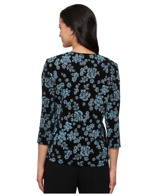 Alex Evenings Black Petite 3/4-sleeve Glitter Twinset