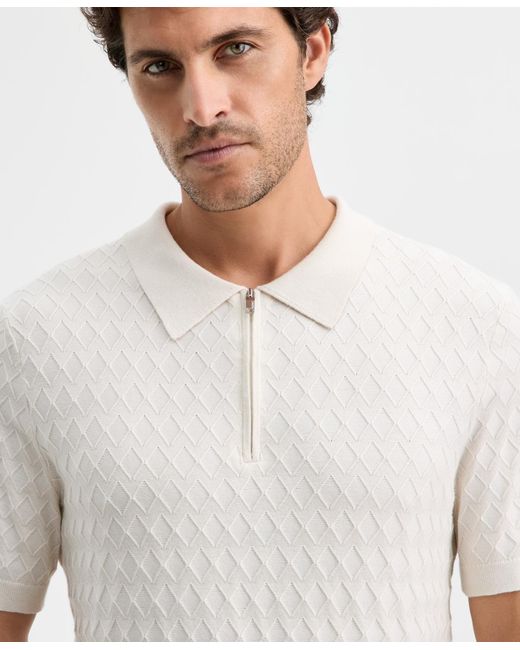 Alfani White Short-sleeve Diamond Zip Polo Sweater for men