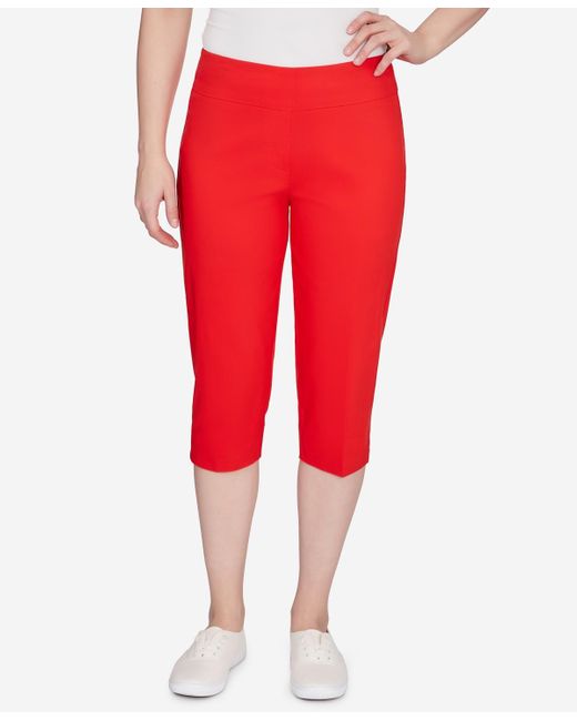 Ruby Rd Red Petite Americana Mid Rise Pull On clamdigger Capri