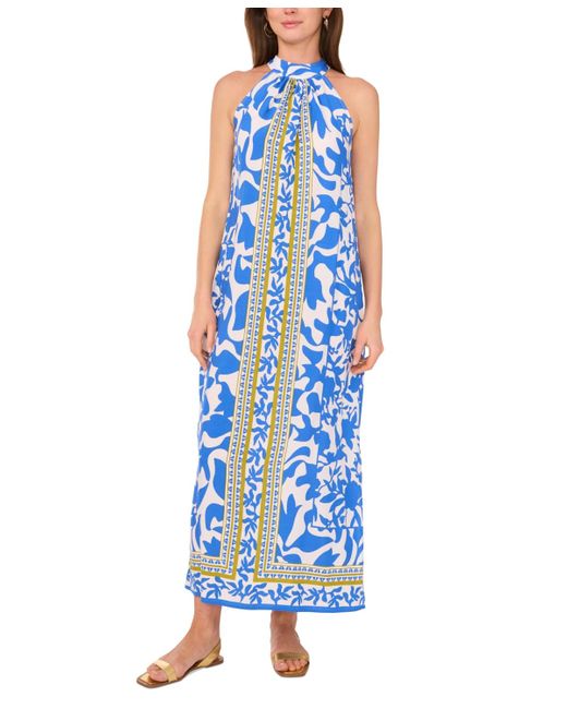 Vince Camuto Blue Border-print Sleeveless Halter Maxi Dress