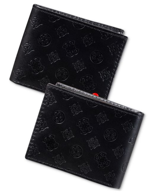 Guess Black Rfid Embossed Leather Passcase Wallet for men