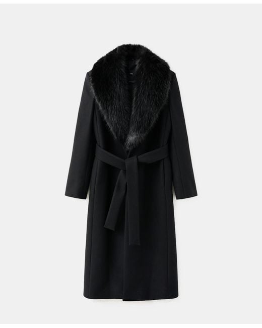 Mango Black Fur Collar Manteco Wool Coat
