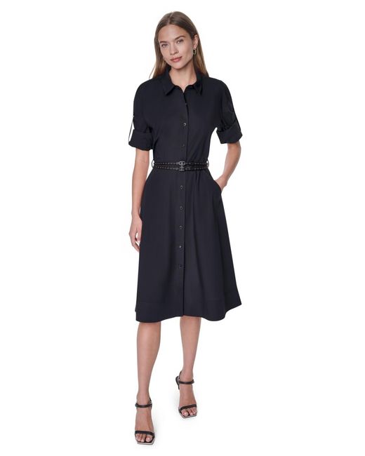 DKNY Blue Petite Roll-tab Button-down Dress