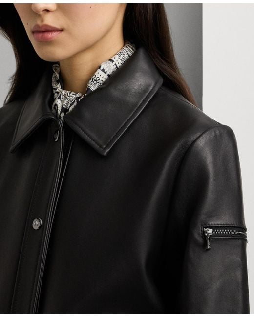 Ralph Lauren Black Buttoned Leather Jacket