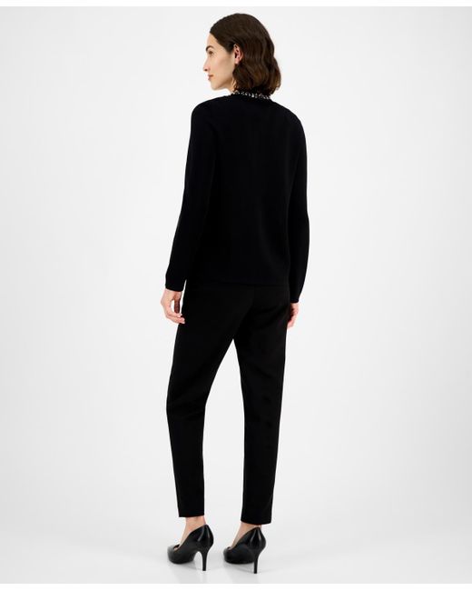 Anne Klein Black Rhinestone-trim Cardigan