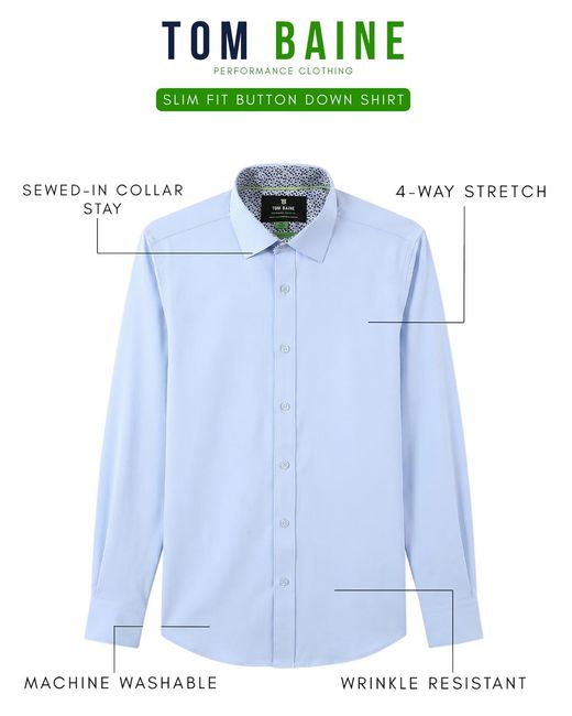 Tom Baine Blue Slim Fit Performance Solid Button Down Shirt for men