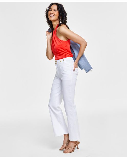INC International Concepts White High-rise Tab-waist Kick Flare Jeans