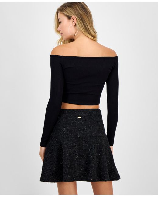 Guess Black Carla Off-the-shoulder Ribbed Top