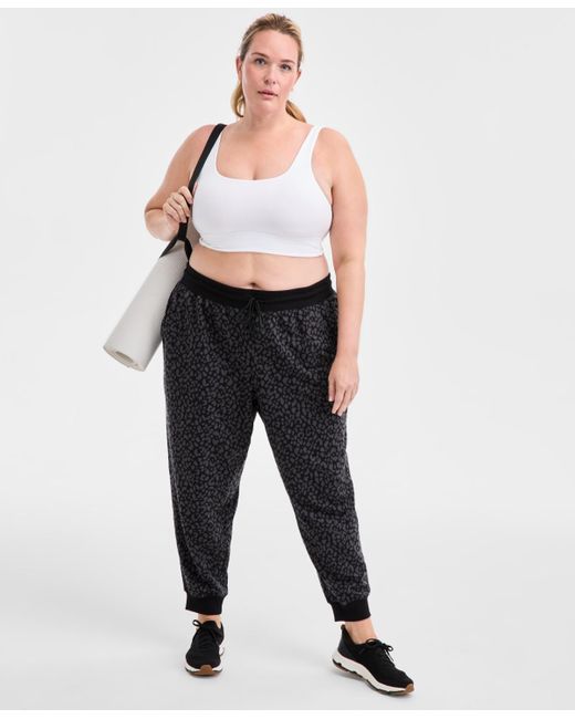 ID Ideology Black Plus Size Relaxed Animal-print Fleece joggers
