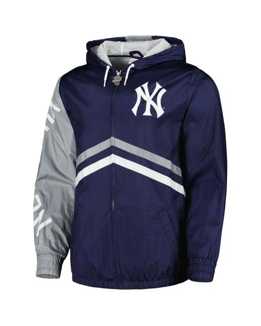 Mitchell & Ness Blue Distressed New York Yankees Undeniable Full-zip Hoodie Windbreaker Jacket for men