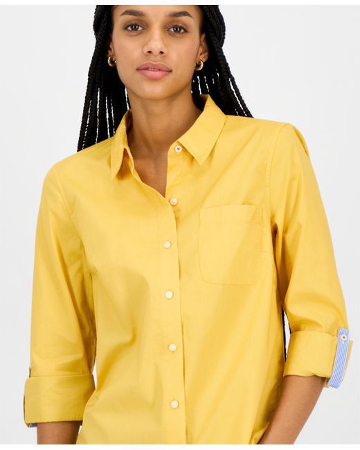 Nautica Yellow Roll-tab Button-front Shirt