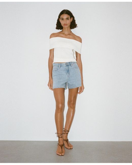 Mango Blue High-waisted Straight-fit Denim Shorts