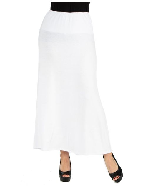 24seven Comfort Apparel White Elastic Waist Solid Color Maxi Skirt
