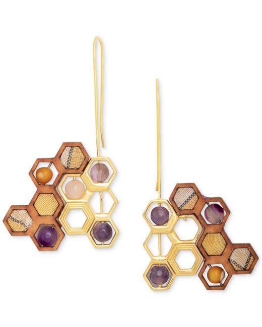 Nectar Nectar New York Metallic 18k Gold-plated Mixed Gemstone Honeycomb Drop Earrings