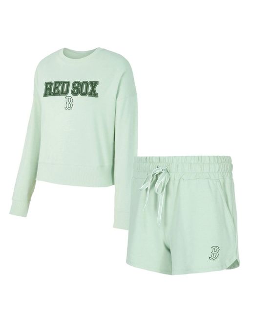 Concepts Sport Green Boston Red Sox Elevation Tri-blend Long Sleeve Top And Shorts Set
