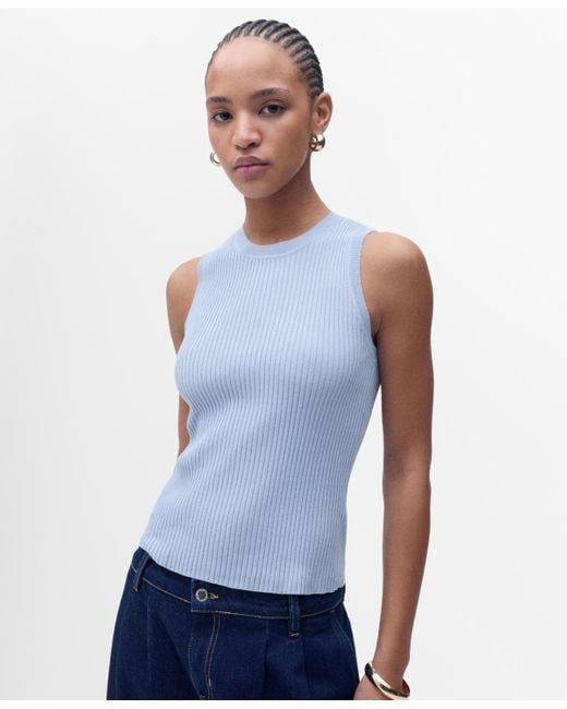 Mango Blue Ribbed Knit Top