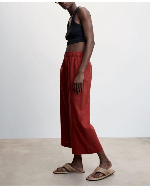 Mango Linen-blend Culotte Trousers in Red