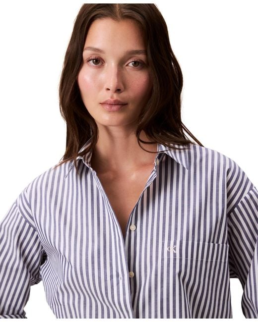 Calvin Klein Purple Striped Cotton Poplin Button-down Shirt