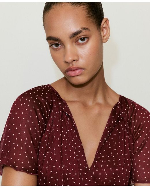 Mango Red Bow Polka-dot Blouse