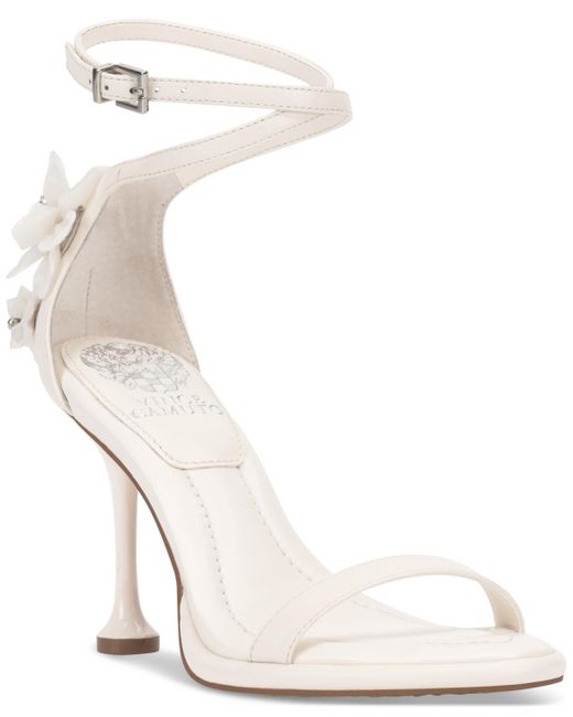 Vince Camuto White Tanvie Flower Embellished High Heel Dress Sandals