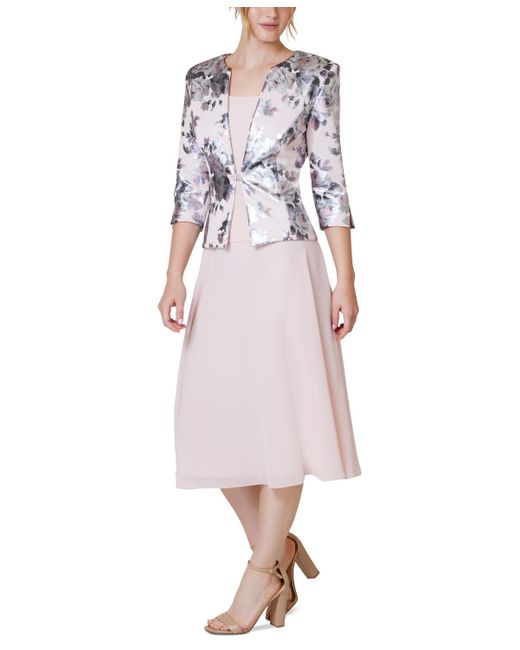 Jessica Howard Pink Petite 2-pc. Printed Jacket & Midi Dress Set