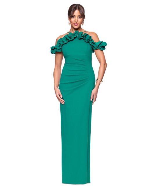 Xscape Halter-strap Ruffled Gown in Green | Lyst
