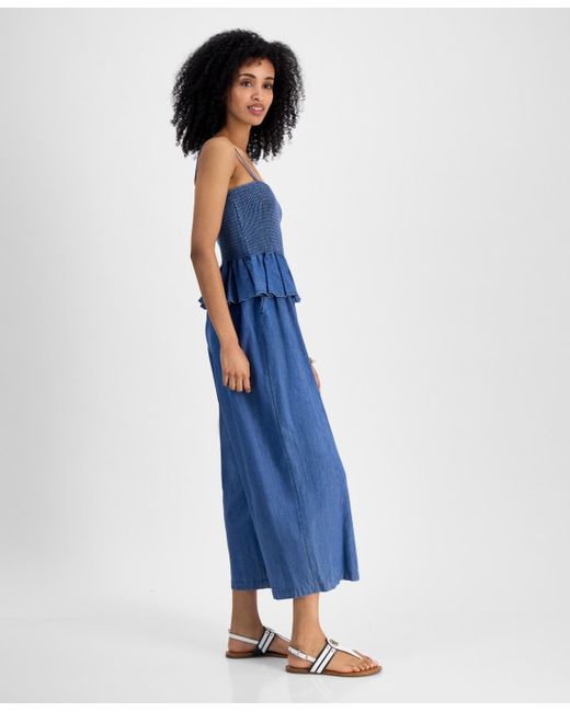 Tommy Hilfiger Blue Chambray Peplum Jumpsuit