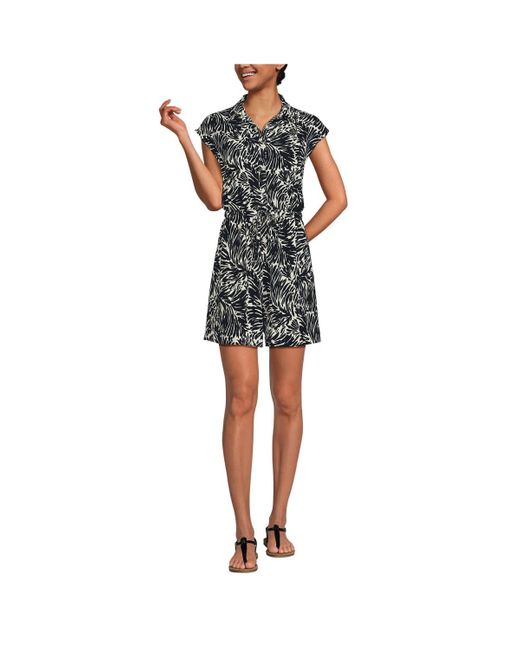Lands' End Multicolor Cap Sleeve Creaseless Button-down Romper