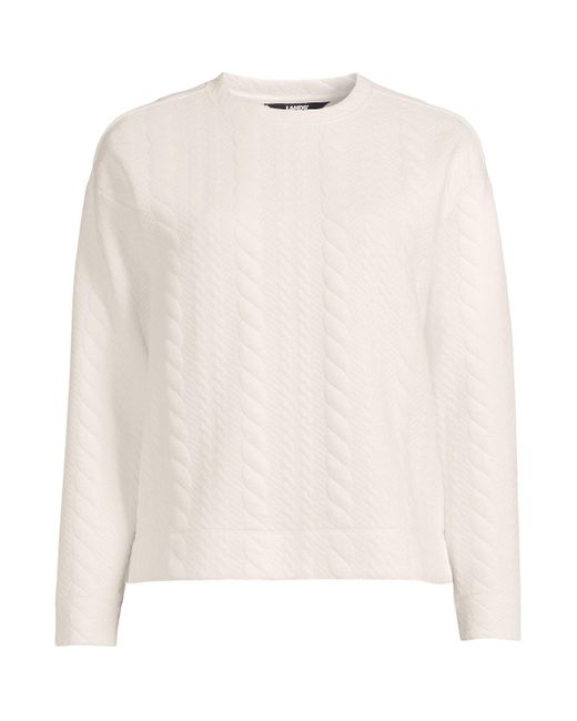 Lands' End White Over D Quilted Cable Sweatshirt