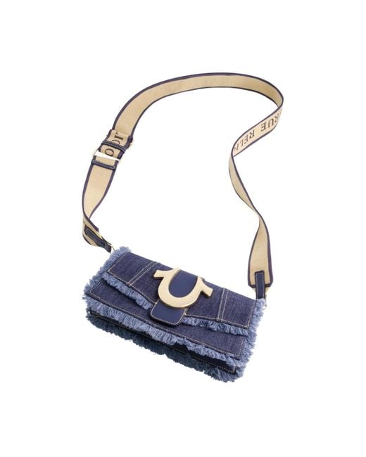 True Religion Blue Frayed Denim Flap Bag
