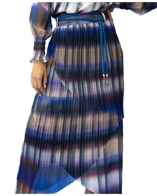 Adrienne Landau Blue Soleil Crossover Pleated Skirt