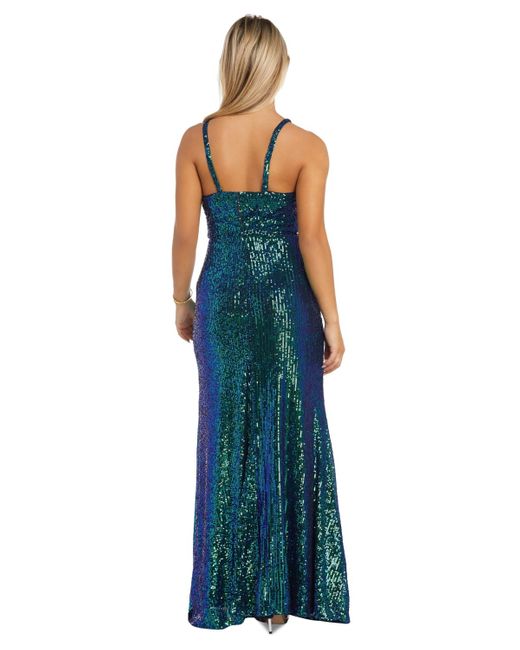 Nightway Blue Sequined Sweetheart-neck Sleeveless Gown