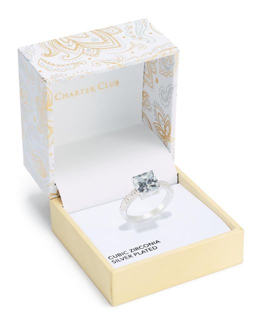 Charter Club White Gold-plate Cubic Zirconia Split Halo Ring
