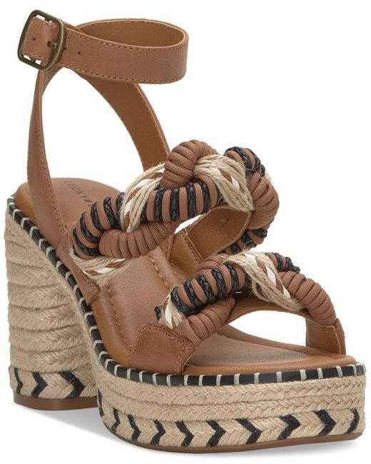 Lucky Brand Brown Jewelly Braided Ankle-strap Espadrille Platform Sandals