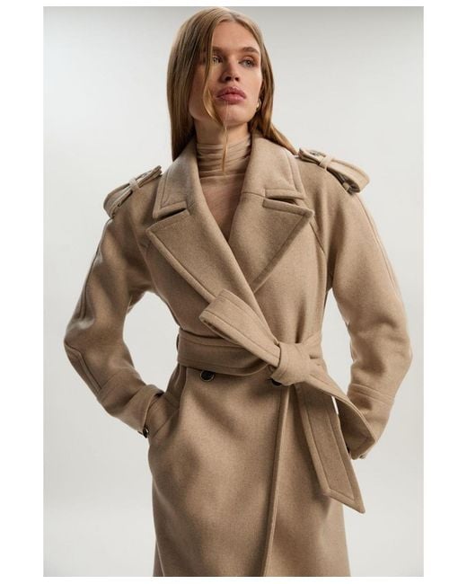 Karen Millen White Wool Tailored Belted Midi Coat