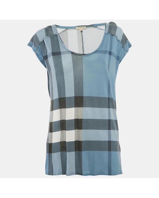 Pre-owned Burberry Brit Blue Plaid Print Modal Knit Top
