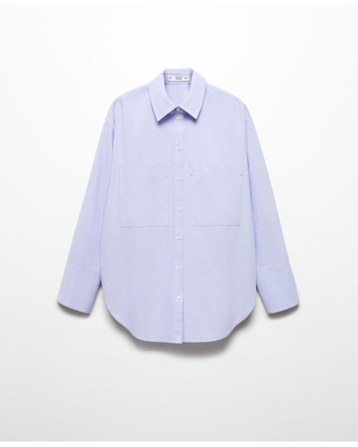 Mango Blue Chest-pocket Cotton Shirt